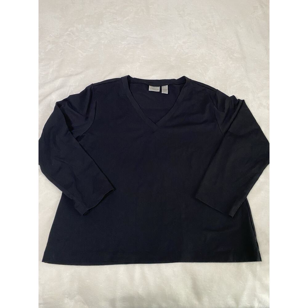Chico's Women's Black Long Sleeve V-Neck Blouse Size 3